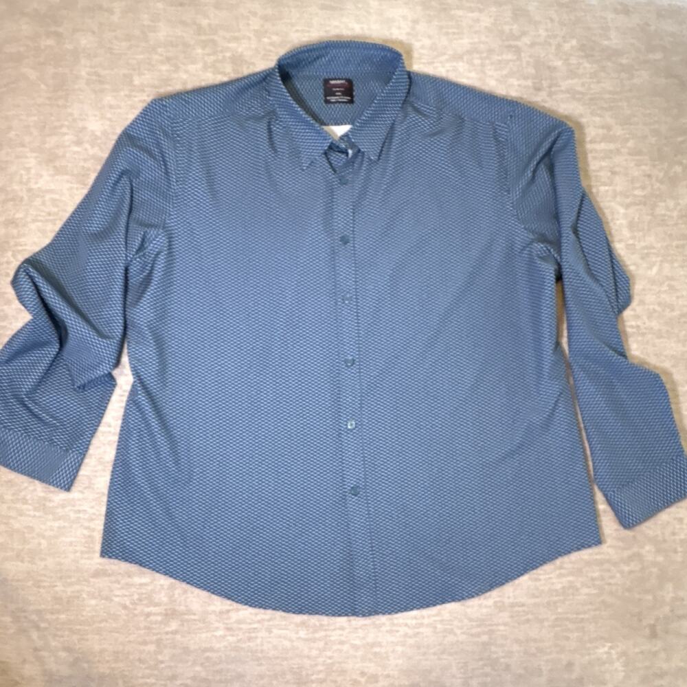 MIX&NY Slim Fit Dress Shirt XXL Blue Geometric Stretch 34/35 Point Collar
